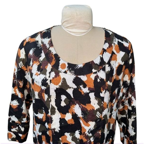 Hot Cotton 100% Linen Abstract Print Top Sz. XL 3/4 Sleeves Boxy - Picture 5 of 9